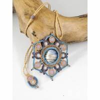 Makramee-Mandala Halskette mit Labradorit, Amethyst und Aquamarin Bild 1