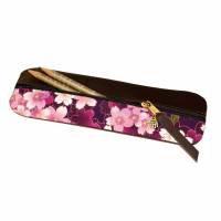 Federmäppchen Leder & japanischer Stoff violett „Kirschblüten” Bild 1