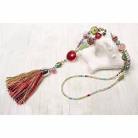 hippie-Bettelkette-Halskette-beadwork-Schmuck-Quasten-boho-Kette-bohemian-Schmuck-lange-Kette-rosa Bild 1
