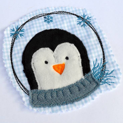 Stickdatei Pinguin doodle Button 10x10cm