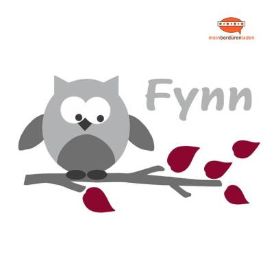 Wandtattoo-Set: Kleine Eule -  dunkelrot grau - personalisierbar