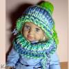 Baby- Set Bommelmütze und Rollkragen Grün Türkis Weiß Farbverlauf Baby von 3 Monaten an Bild 10