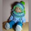 Baby- Set Bommelmütze und Rollkragen Grün Türkis Weiß Farbverlauf Baby von 3 Monaten an Bild 4