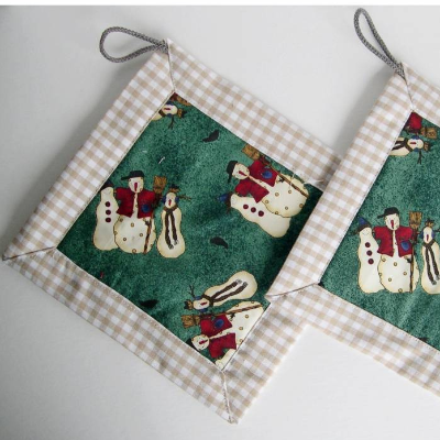 Tassenuntersetzer, Mug Rug, Topflappen "Schneemann" Patchwork genäht Becherteppich, Einzelstücke