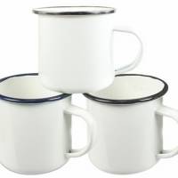 Emaille Tasse mit Maretimen Aufdruck weiß 12oz mit farbigem Tassenrand, Blau, Schwarz und Silber Bild 3