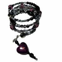 Armreif Spiralarmreif mit Herz- Anhänger Farbenspiel in Violett, Schwarz und Grau Bild 1