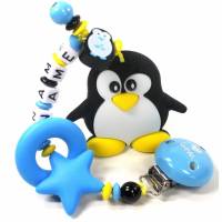 Beisskette Pinguin mit Namen Silikon Zahnungshilfe Bild 1