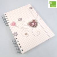 Spiralbuch, beige Herzen Blumen, Punkte, DIN A5, Ideenbuch, Skizzenbuch, Notizbuch Bild 1
