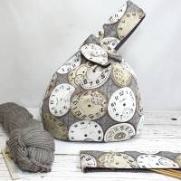 Projekttasche mit Uhren, Steampunk, Strickzeugtasche Bild 1