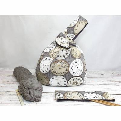 Projekttasche mit Uhren, Steampunk, Strickzeugtasche