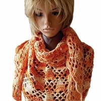 Triangular scarf shawl Dreieckstuch Schulterschmeichler Dreiecktuch gehäkelt Baumwolle  Lana Grossa sanftes Apricot Hellorange Orangetöne Bild 2