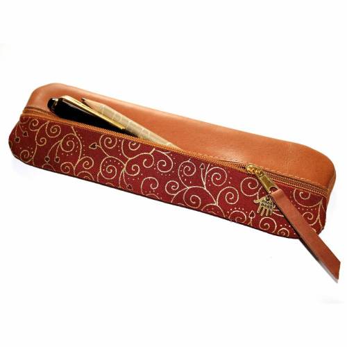 Elegantes Mäppchen Leder & Stoff blutrot gold