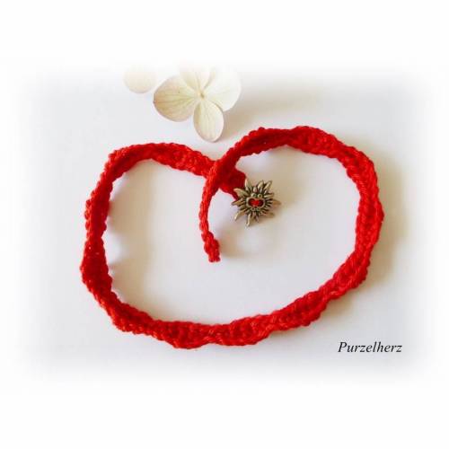 Gehäkeltes Wickelarmband mit Edelweiß - Freundschaftsarmband - rot