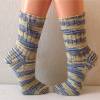 handgestrickte Socken, Strümpfe Gr. 38/39, Damensocken in gelb, blau und grau, Einzelpaar Bild 2