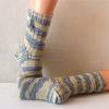 handgestrickte Socken, Strümpfe Gr. 38/39, Damensocken in gelb, blau und grau, Einzelpaar Bild 3