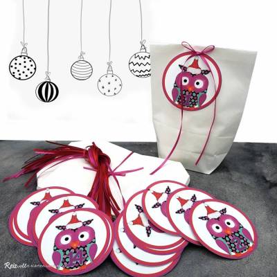 Adventskalender Weihnachtseule zum Befüllen - Kraftpapiertüten mit Zahlenanhängern & Satinbändern