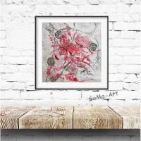 Acrylbild mit schwungvollen Linien auf Künstlerpapier. Ungerahmt in tollen Rot und Rosa, Kleine romantische Wandkunst Bild 1