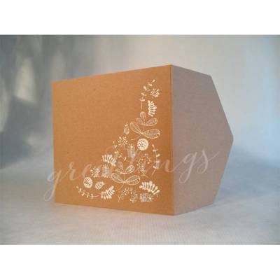 Taschenkarte / Gutscheinkarte Kraftkarton, Blumenmuster, Linolstempel