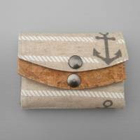 Maritimes Damen Mini Portemonnaie Kork  für die Hosentasche Beige Anker Bild 1