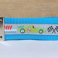 Schlüsselband Schlüsselanhänger grau türkis Autorennen Rennauto Auto handmade Bild 2
