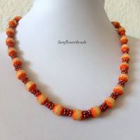 Halskette aus Glasperlen in Herbstfarben, creme, orange, rostrot Bild 1