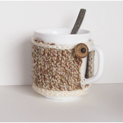 Tassenmanschette beige/braun, Wärmeschutz Tasse, Tassenpulli, Tassenwärmer, Tassenwärmer Tassenuntersetzer, Becherwärmer