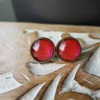 rot schimmernd Ohrringe u Ring Cabochonschmuck verschiedene Fassungen handbemalt Bild 1