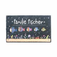 Türschild aus Schiefer, für Familien, mit Name personalisiert. Maritimes Schieferschild mit Fischen für die Haustür. Bild 1