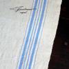 Vintage Mangeltuch, alter Tischläufer, Shabby Leinentuch mit hellblauen Streifen. Bild 2