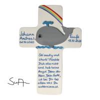 Taufkreuz Holzkreuz Kinderkreuz Wal und Regenbogen  3-D zur Taufe/Geburt/Kommunion Bild 1