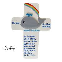 Taufkreuz Holzkreuz Kinderkreuz Wal und Regenbogen  3-D zur Taufe/Geburt/Kommunion Bild 2