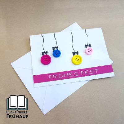 Weihnachtskarte mit Knöpfen pink oder rot