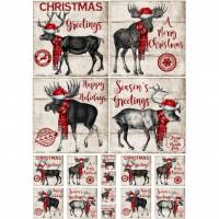 Bastelpapier - Decoupage-Papier - A4 - Softpapier - Rentier - Weihnachten - Vintage - Shabby - Country - 12083 Bild 1