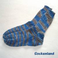 handgestrickte Socken, Strümpfe Gr. 41/42, Damensocken oder Herrensocken in blau mit braun, Einzelpaar Bild 1