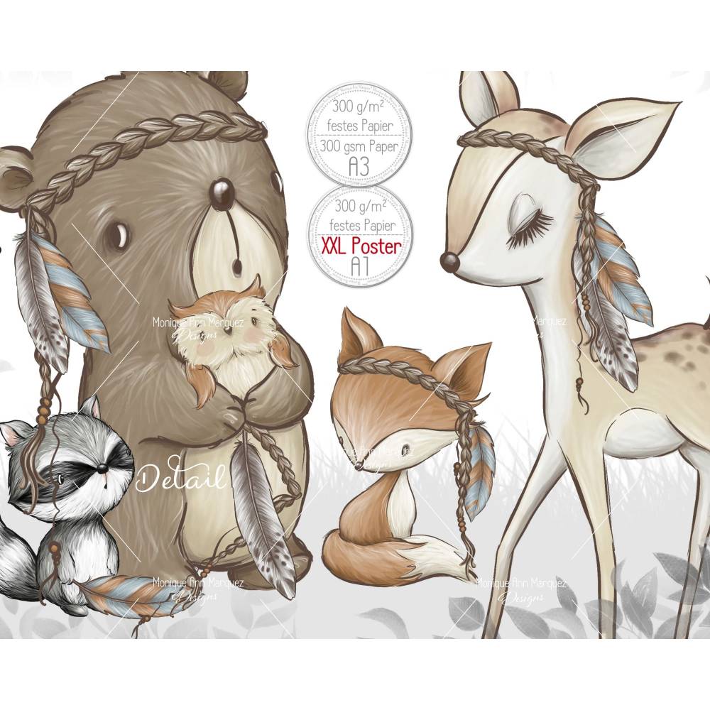 A3 Poster| Babyzimmer Kinderzimmer Bilder Waldtiere Tiere