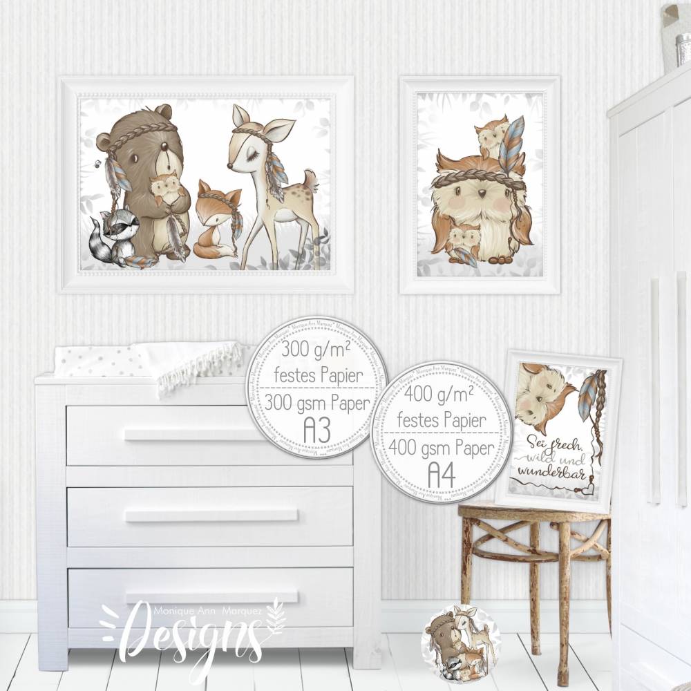 Waldtiere Bilder Kinderzimmer Babyzimmer A3 Poster| Tiere
