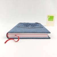 Notizbuch, Jeans Upcycling, rot blau, DIN A5, 300 Seiten, Recycling, Tagebuch Bild 3