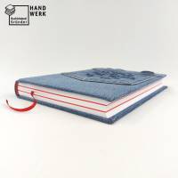 Notizbuch, Jeans Upcycling, rot blau, DIN A5, 300 Seiten, Recycling, Tagebuch Bild 4