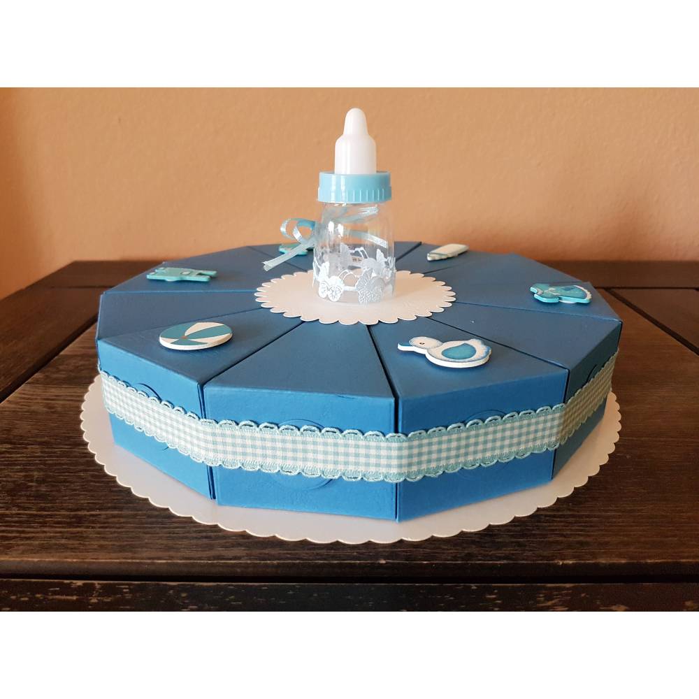 hellblaue Gastgeschenke Torte zur Geburt Taufe Junge GG0047 