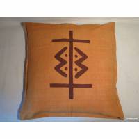 Kissenbezug Afrika, handgewebtes Baumwolltuch, traditionelle Muster, orange-braun, ca. 60x60 cm Bild 1