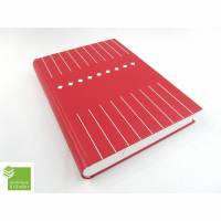 Hardcover Notizbuch, DIN A4, hell-rot, weiß Linien Karo geprägt, 333 Blatt Recyclingpapier blanko, handgefertigt, UNIKAT Bild 1