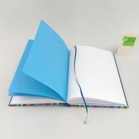 Notizbuch blau bunt, A5, fadengeheftet handgefertigt, 150 Blatt, Tagebuch, Skizzenbuch Bild 6