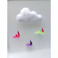 Mobile-Wolke mit Wichtel-Zwergen auf Feder, Geschenk Geburt, Taufe Bild 1