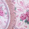 Gehäkelte, genähte Topflappen mit rosa Rosen, antiker Bauernstoff Bild 4