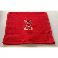 kuschelweiches Handtuch bestickt mit kleinen Tieren, Blickfang für jedes Bad, Baumwolle, rot mit einem lustigen Esel Bild 1
