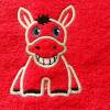 kuschelweiches Handtuch bestickt mit kleinen Tieren, Blickfang für jedes Bad, Baumwolle, rot mit einem lustigen Esel Bild 3