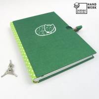 Tagebuch, Siebdruck Schnee-Fuchs, grün, DIN A5, mit Schloss abschließbar Bild 1