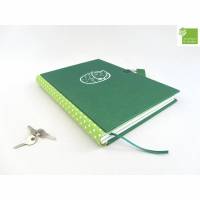 Tagebuch, Siebdruck Schnee-Fuchs, grün, DIN A5, mit Schloss abschließbar Bild 2