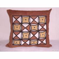 Kissenbezug Afrika, handgewebtes Baumwolltuch, traditionelle Muster, warme Brauntöne, ca. 60x60 cm Bild 1