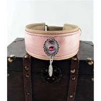 Windhundhalsband "Peacock" rosa Hundehalsband Halsband Galgo Podenco Whippet mit Zugstopp oder Klickverschluss Bild 1